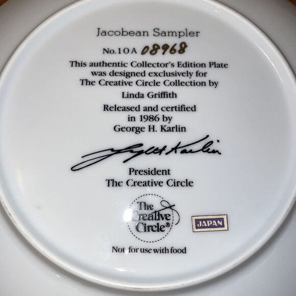 Creative Circle Jacobean Sampler Plate 1986 Count Your Life By Smiles Not Tears - Picture 4 of 7